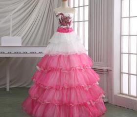 red beaded ball gown