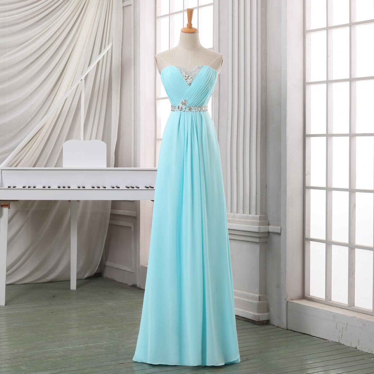 Baby Blue Long Prom Dress,strapless Long Chiffon Prom