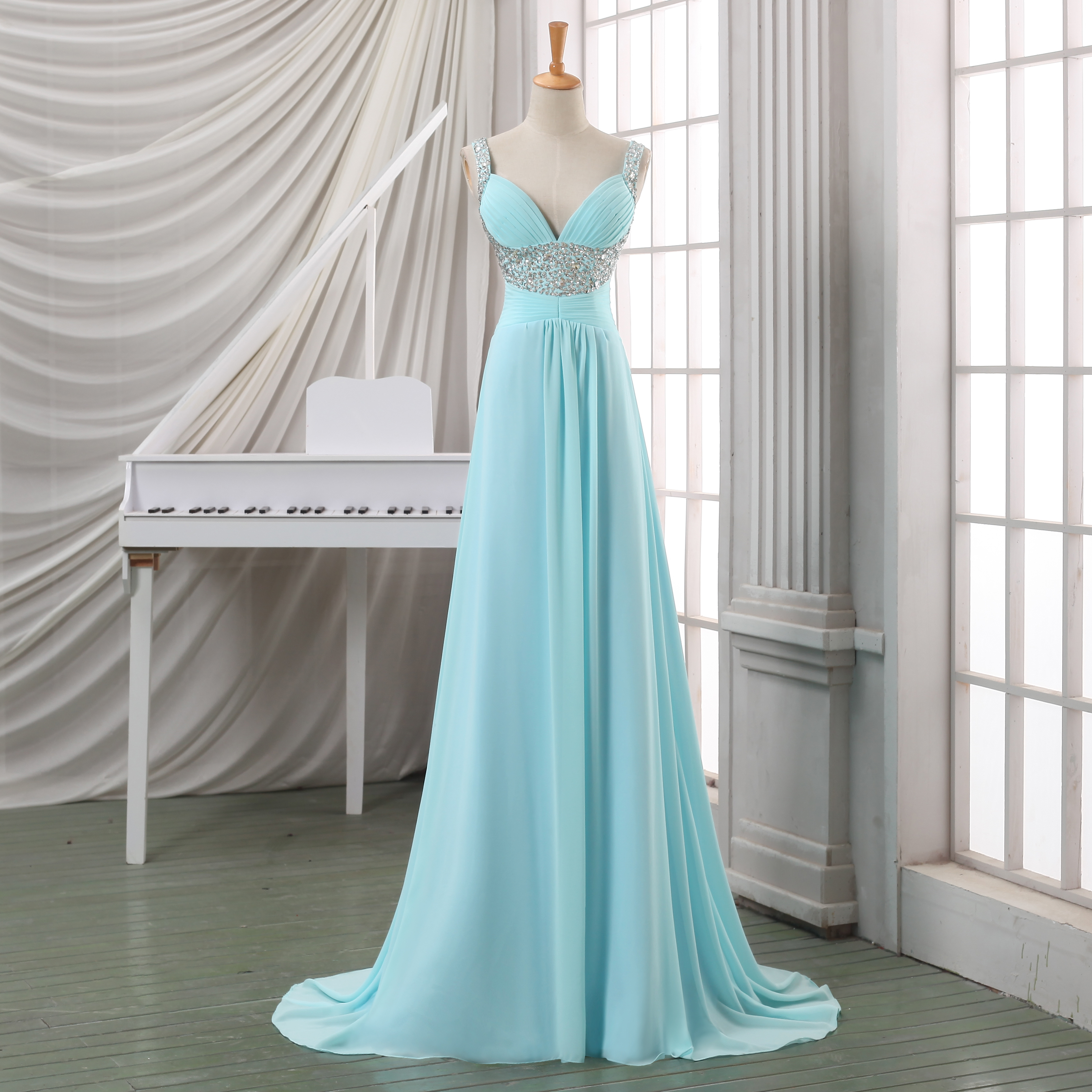 Deep V Neck Prom Dress/evening Dress/party Dress,empire Long Cheap Chiffon Evening Dress/formal 